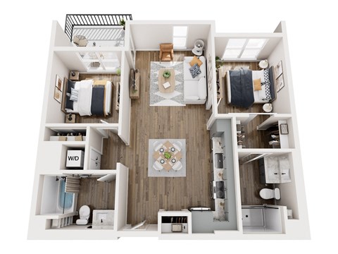 Floor plan for 2 beds, 2 baths, 1020 sqft